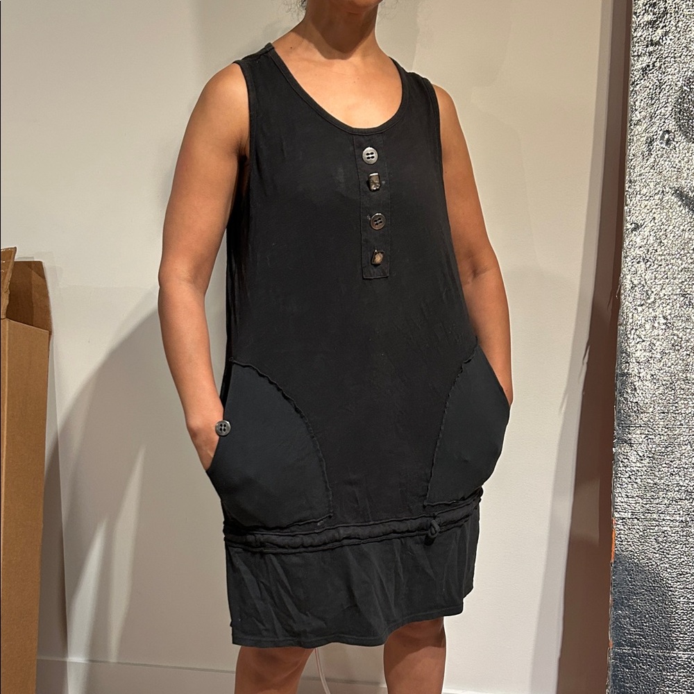 Black Sleeveless Dress with Silver Button